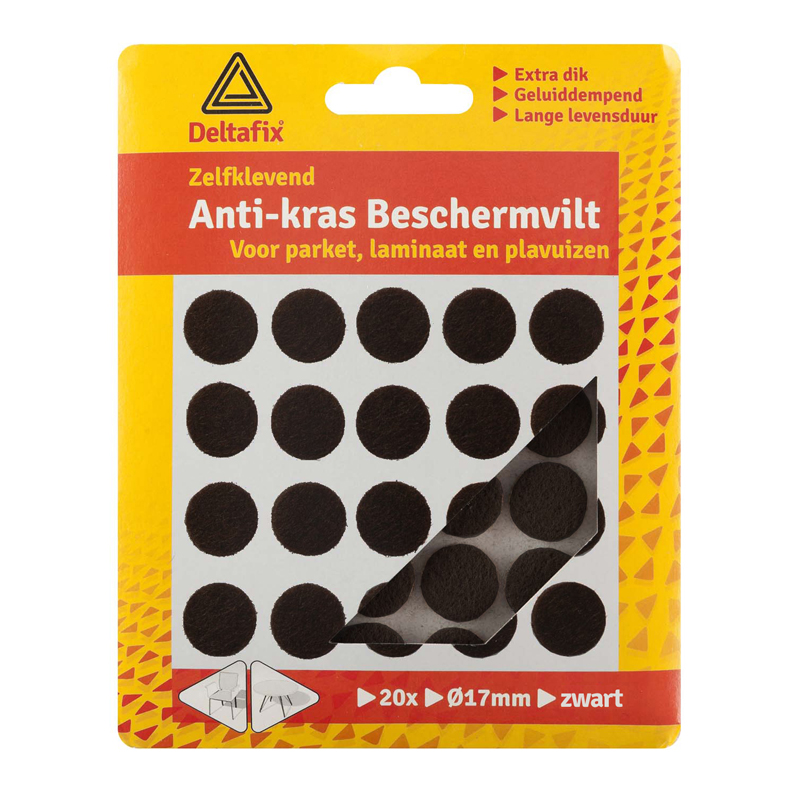 Anti-kras vilt, rond zwart 17 mm, 20 stuks