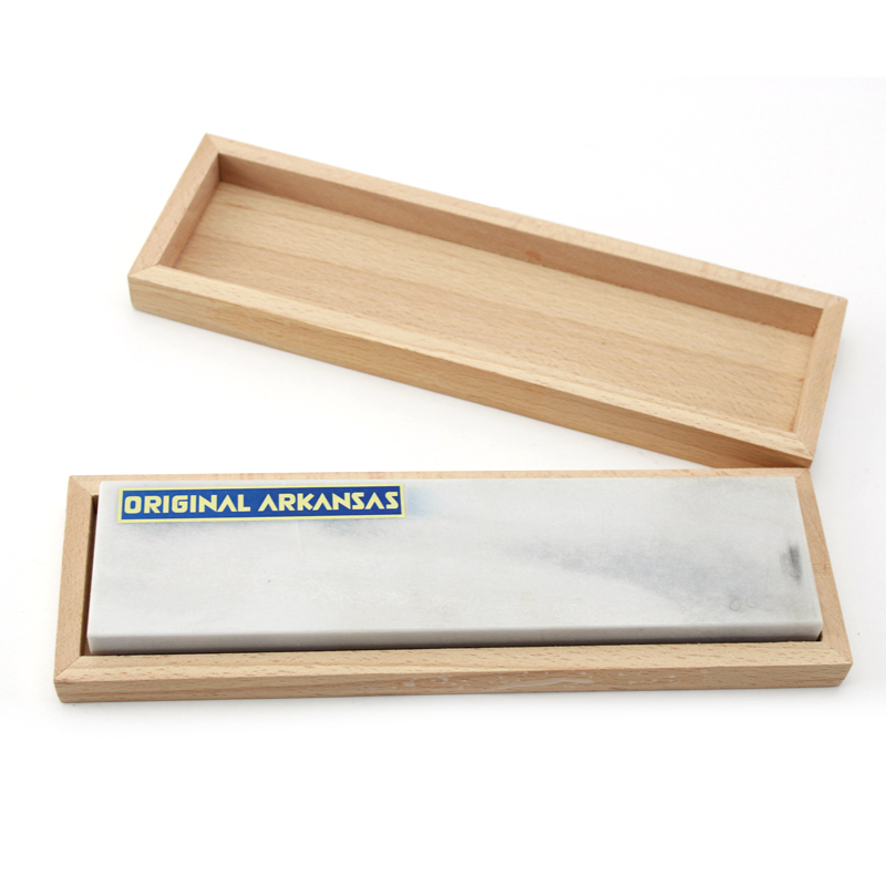 Harde Arkansas wetsteen 200 x 50 mm in houten kist