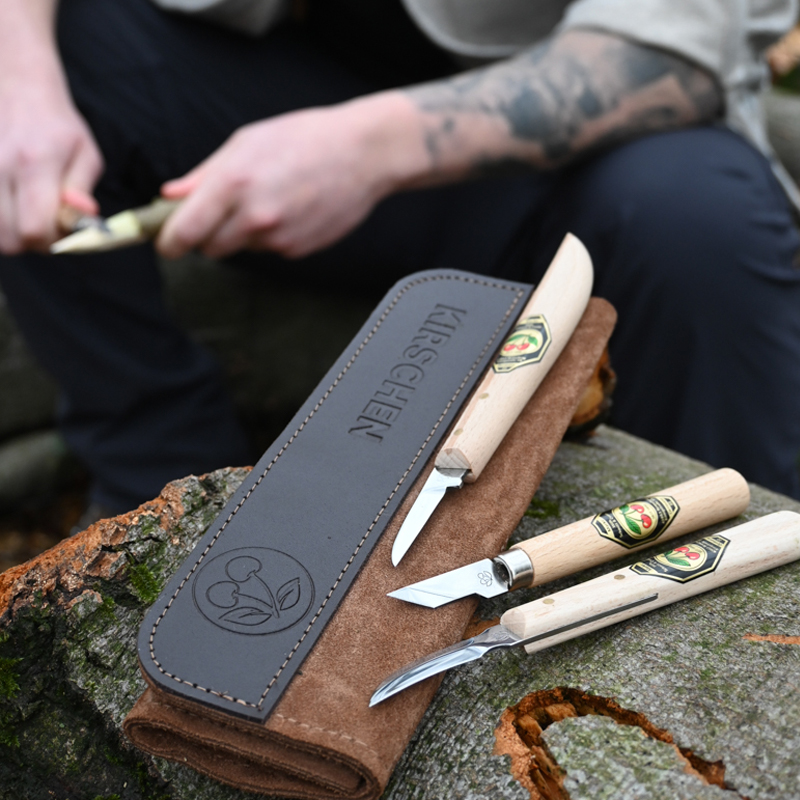 Kirschen lederen foudraal voor 3 houtsnijmessen