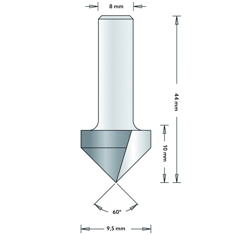 Hm Amaxx Economy 611-8 V-groeffrees Ø 9,5 x 10 mm hoek 60° (schacht 8 mm)