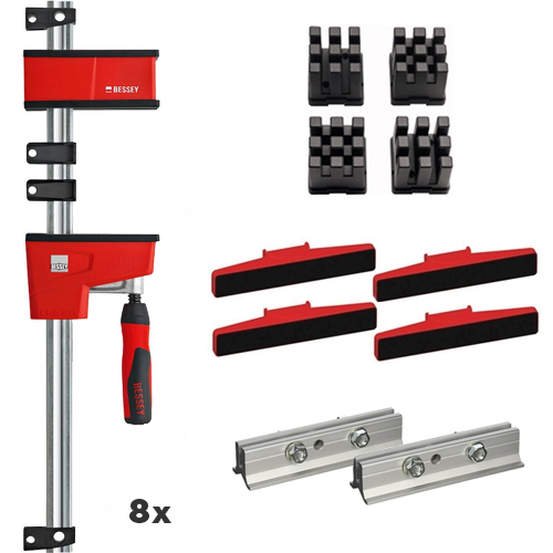 Bessey set: 8x variabele corpuslijmtang 1000 x 95 mm met uitgebreide accessoireset