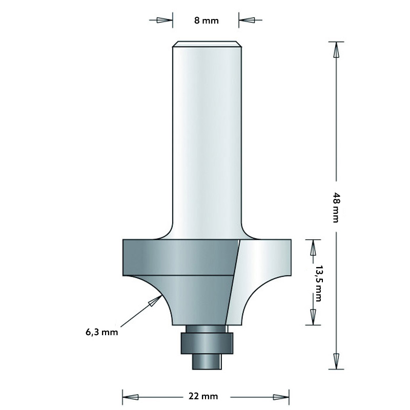 Hm Amaxx Economy 628-8 kwartrondfrees Ø 22 x 13,5 mm radius 6,3 mm (schacht 8 mm)
