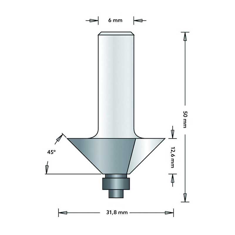 Hm 87-6 hoekfrees Ø 31,8 x 12,6 mm hoek 45° (schacht 6 mm)