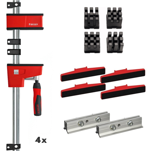 Bessey set: 4x variabele corpuslijmtang 1000 x 95 mm met uitgebreide accessoireset