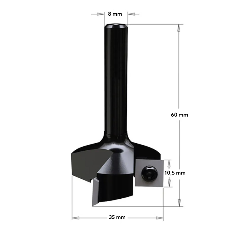 Vlakfrees HS Ø 35 x 10,5 x 60 mm (schacht 8 mm)