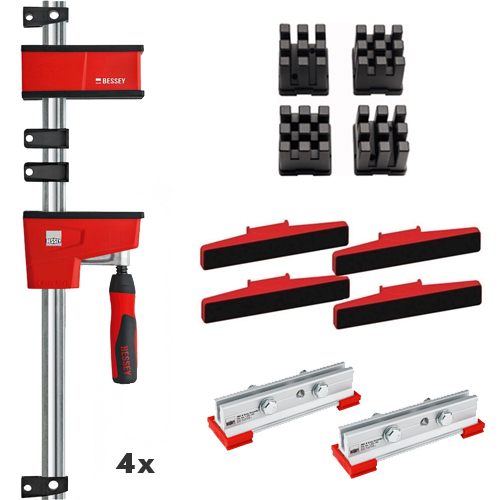 Bessey set: 4x variabele corpuslijmtang 1500 x 95 mm met uitgebreide accessoireset