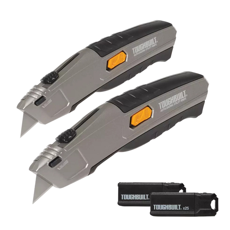 ToughBuilt Autoloaded Utility Knife, 2 stuks + 50 reservemessen