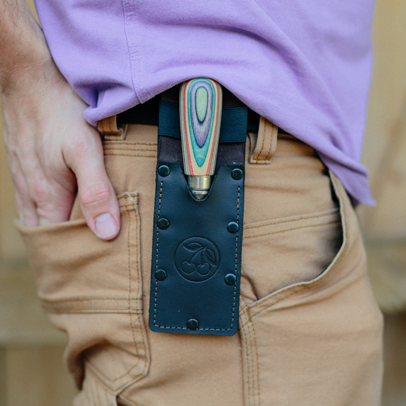 Kirschen korte steekbeitel 35 mm met skateboard heft in lederen houder