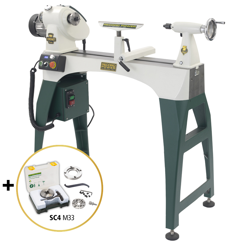Record Power Coronet Envoy houtdraaibank M33 x 3,5 incl. onderstel - tijdelijk met gratis SC4 chuck