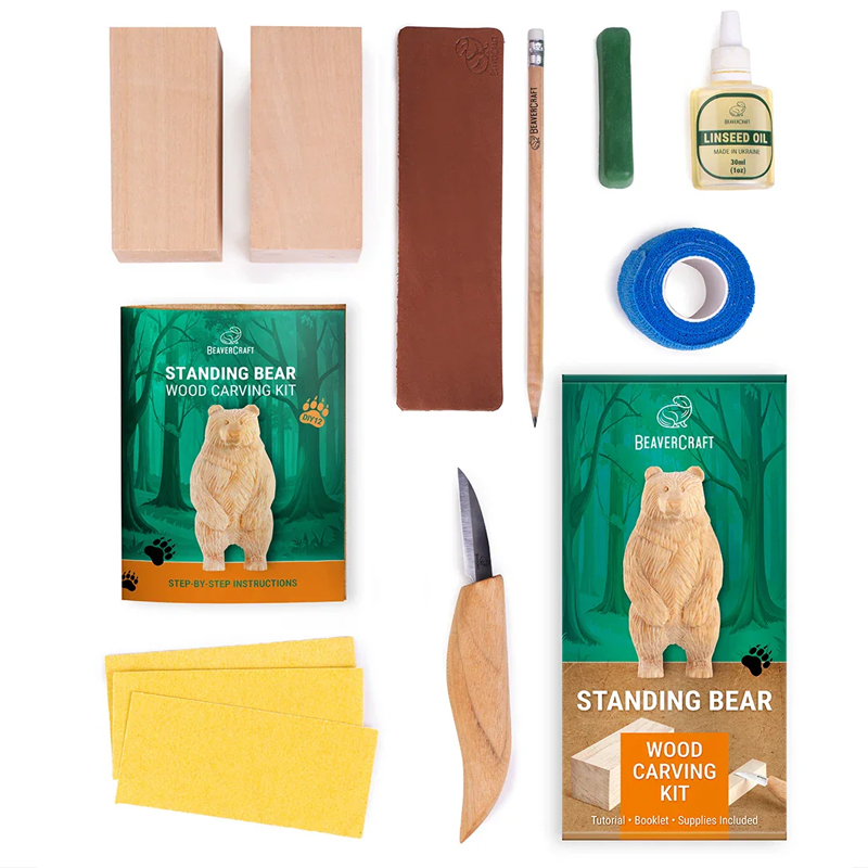 BeaverCraft houtsnijset staande beer