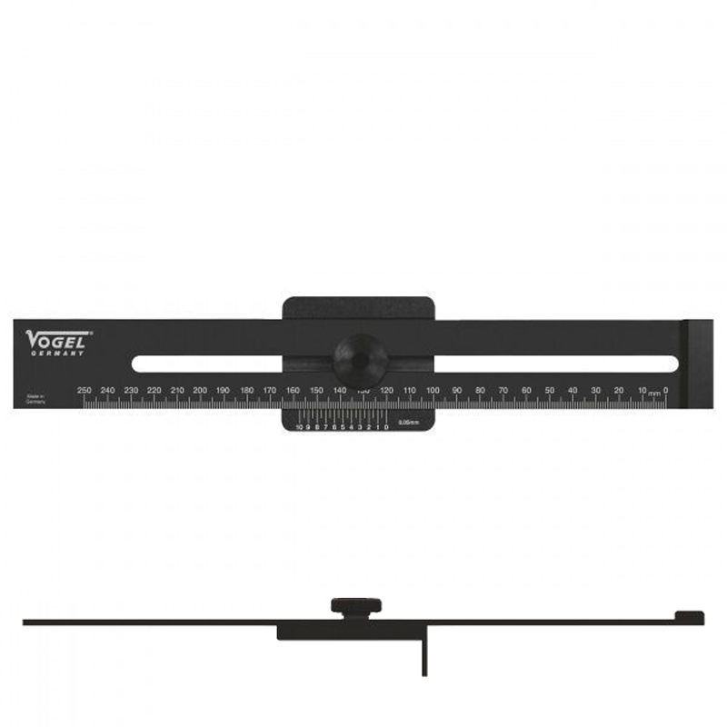 Afschrijfliniaal 250 mm zwart gehard aluminium met aanslag