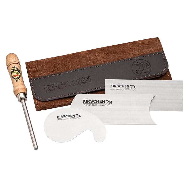 Kirschen schraapstaalset met aanzetstaal in lederen etui 4-delig