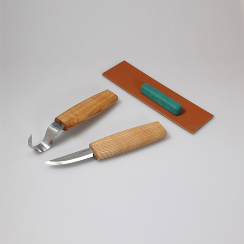 BeaverCraft 2-delig lepelmes snijset S01 inclusief wetpasta en lederen strop