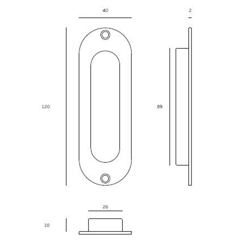 Schuifdeurkom ovaal 120 x 40 mm RVS mat - laatste voorraad