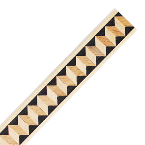 Inleglijst fineer zigzag licht met zwart, rand wit, 17 x 1000 mm