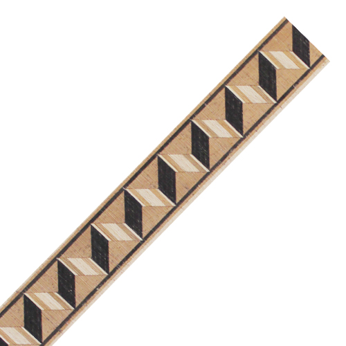 Inleglijst fineer zigzag zwart/bruin met bruin, rand zwart/bruin/wit, 20 x 1000 mm