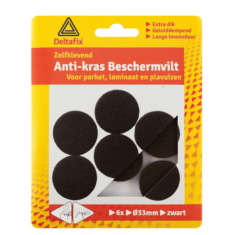 Anti-kras vilt, rond zwart 33 mm, 6 stuks