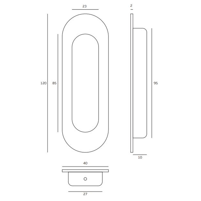 Schuifdeurkom ovaal 120 x 40 mm blind RVS mat - laatste voorraad