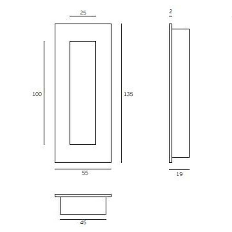 Schuifdeurkom rechthoek met spring cover 135 x 55 RVS mat - laatste voorraad