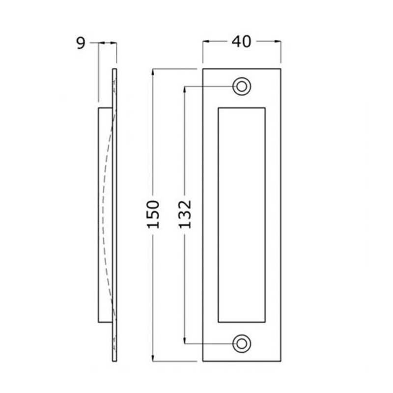 Schuifdeurkom rechthoek 150 x 40 mm, aluminium - laatste voorraad