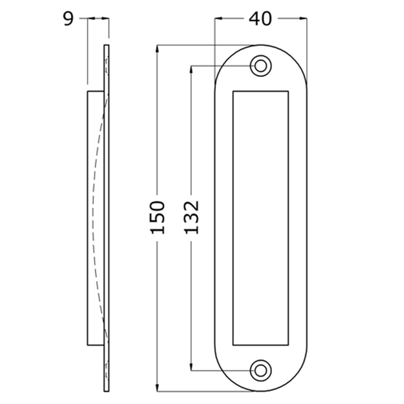 Schuifdeurkom ovaal 150 x 40 mm aluminium - laatste voorraad
