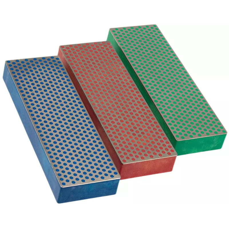 DMT diamantsteen set 152 x 51 mm groen-rood-blauw in houten kist