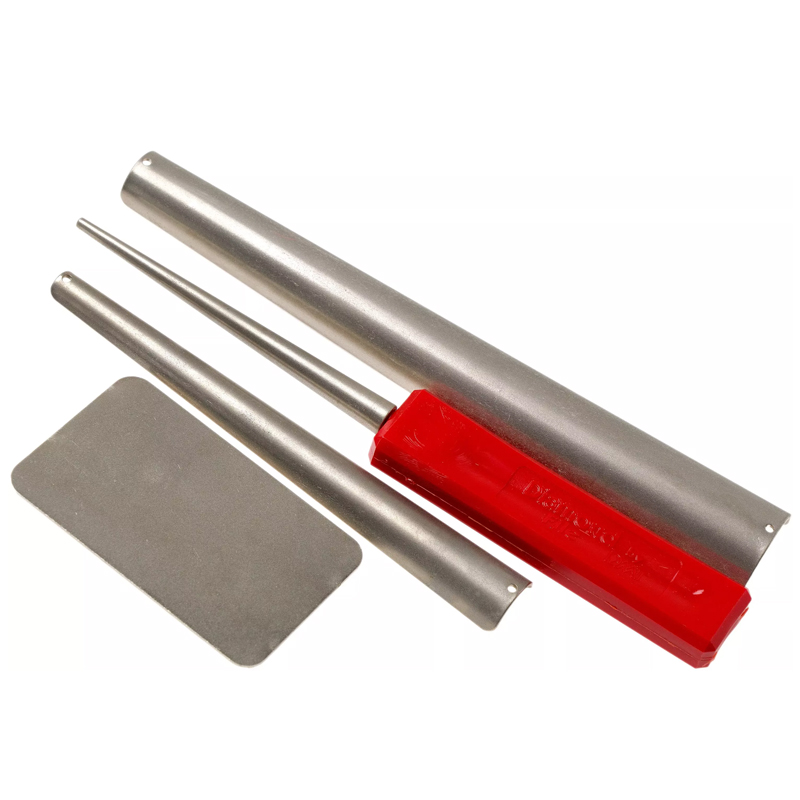 DMT set van 3 fijne conische diamantvijlen + creditcarddiamantsteen in foudraal