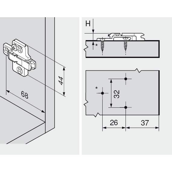 Blum kruismontageplaat 3,0 mm verdikt