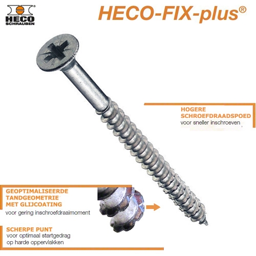 Heco-Fix-Plus Spaanplaatschroef VZ platkop deeldraad PZ2 Ø 4,5 x 80/48