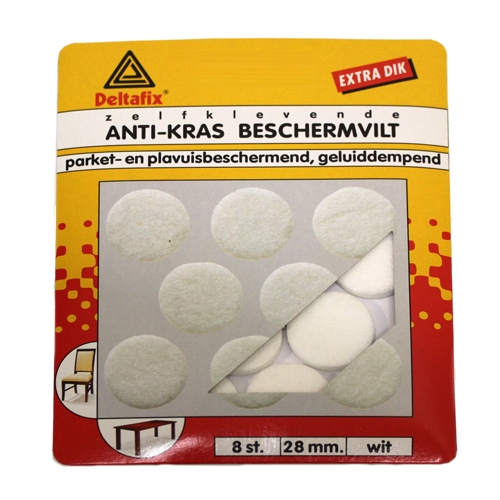 Anti-kras vilt, rond wit 28 mm, 8 stuks