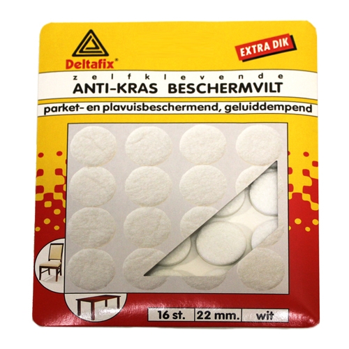 Anti-kras vilt, rond wit 22 mm, 16 stuks