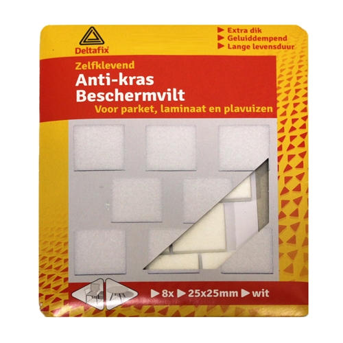 Anti-kras vilt, vierkant wit 25 mm, 8 stuks