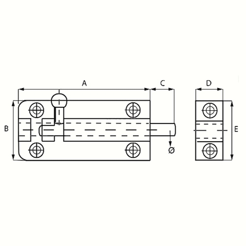 Profielgrendel vlak messing 25 x 75 mm
