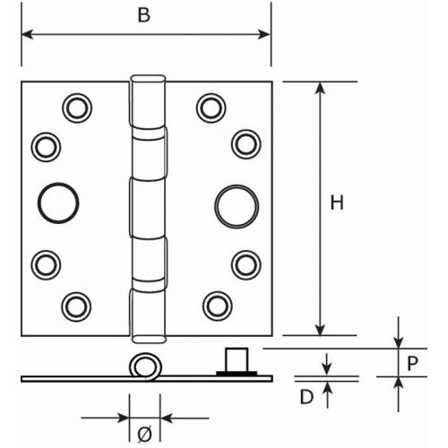 Kogellager veiligheidsscharnier met dievenklauw rvs 76 x 76 mm SKG**