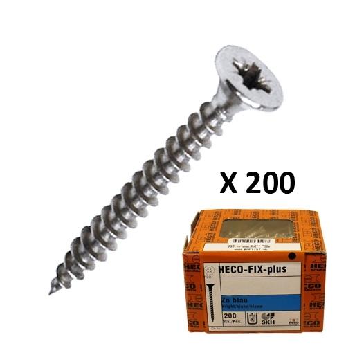 Heco fix plus Spaanplaatschroef VZ platkop voldraad PZ1 Ø 3,0 x 10 mm