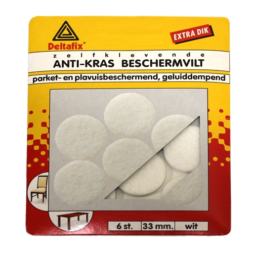 Anti-kras vilt, rond wit 33 mm, 6 stuks