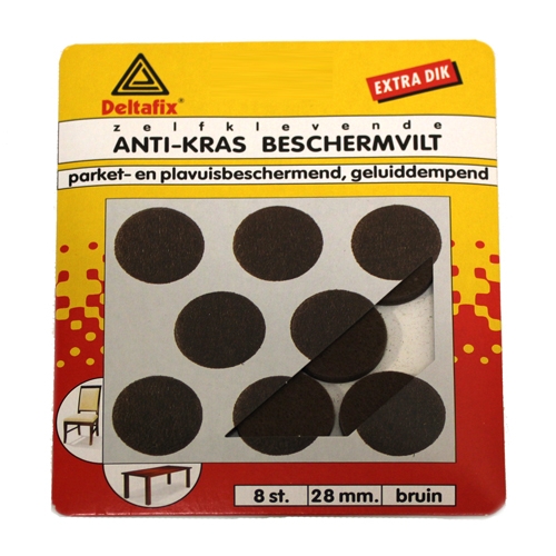 Anti-kras vilt, rond bruin 28 mm, 8 stuks