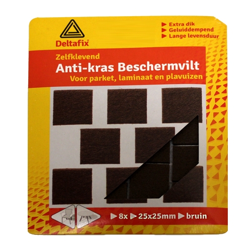 Anti-kras vilt, vierkant bruin 25 mm, 8 stuks