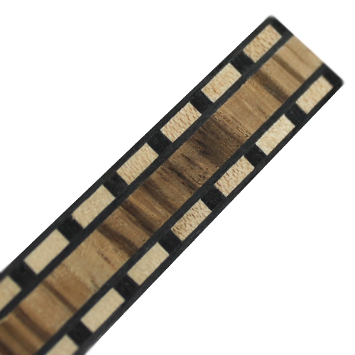 Inleglijst fineer zebrano met ebben en witte blokken, 13 x 1000 mm