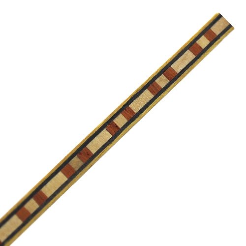 Inleglijst fineer rood/witte blokjes met geel/zwarte rand, 5 x 1000 mm