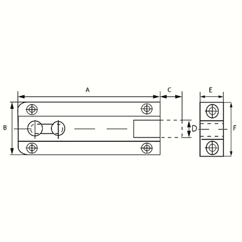 Profielschuif vlak messing 25 x 60 mm