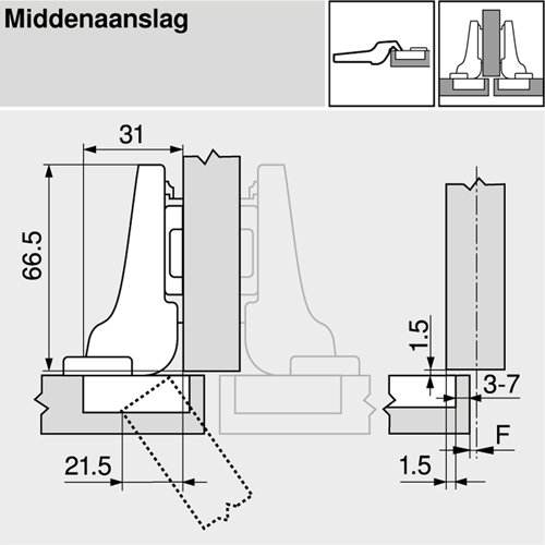 Blum Clip Top scharnier zonder veer nikkel 110º middenaanslag