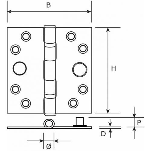 Kogellager veiligheidsscharnier met dievenklauw rvs 76 x 76 mm SKG**