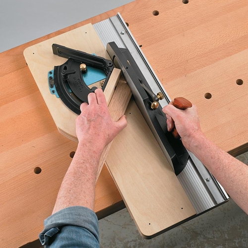 Veritas 'Shooting Board' met verstekgeleider en track 600 mm rechts