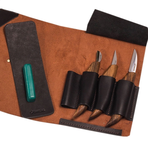 BeaverCraft Limited Edition houtsnijset inclusief strop, wetpasta en lederen foudraal 3-delig