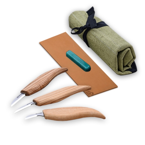 BeaverCraft houtsnijset inclusief wetpasta, strop en canvas foudraal 3-delig