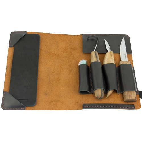 BeaverCraft Limited Edition houtsnijset voor lepelsnijden inclusief wetpasta, strop en lederen foudraal 3-delig