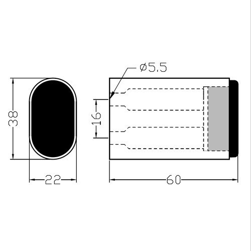 Deurbuffer voor wandmontage 60 mm aluminium - laatste voorraad