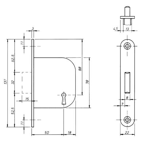 Renovatie kastklavierslot 50 mm met twee sleutels