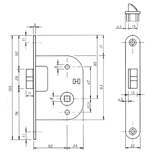 Renovatie loopslot 50 mm rechtsdraaiend